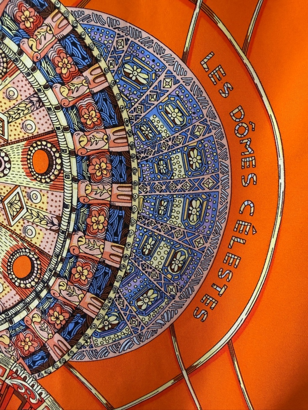 Hermès Celestial Dome Paris Orange VintageSilk Scarf with Blue and Cream Accents - Picture 6 of 10